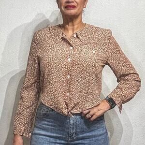 Lourbigo 36 Floral Button Down Blouse Sz L